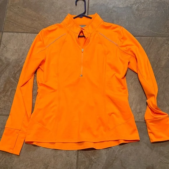 Athleta Vibrant Orange Long Sleeve Half Zip Top Size Large Running Athlesure - Picture 2 of 7